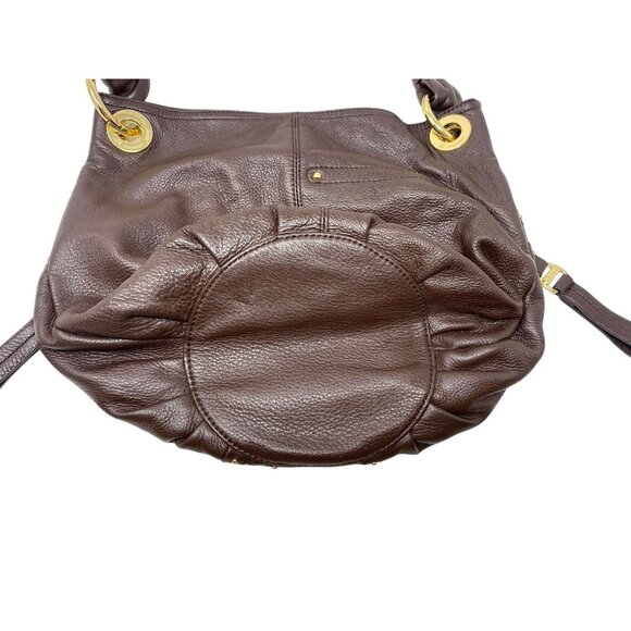 B Makowsky Dark Brown Leather Hobo Shoulder Studded Handbag Purse Logo Keychain - Picture 9 of 9